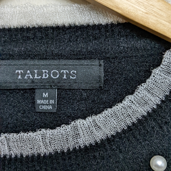 NWOT Talbots Black & White Pearl Long Sleeve Tulle Neck Sweater Size M & L - Picture 4 of 8